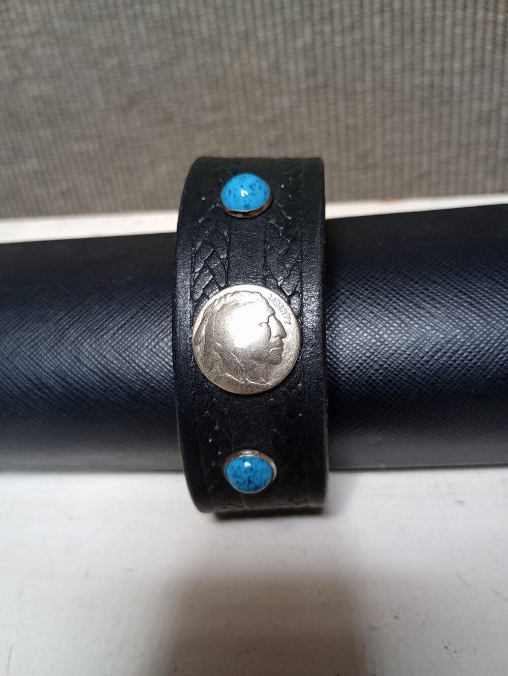 Buffalo Nickel& Turquoise cuff bracelet leather